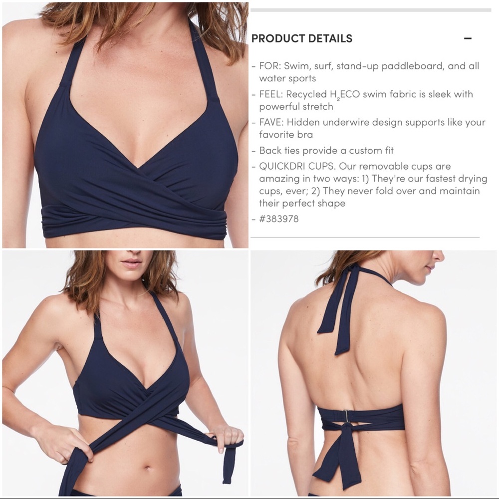 ATHLETA Bra Cup Wrap Bikini Top ~ 40D-DD ~ Navy